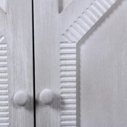 Cabinets & Sideboards-Kirkland's Home Whitewashed Gray Wood Hexagonal Door Cabinet White/Gray
