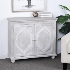 Cabinets & Sideboards-Kirkland's Home Whitewashed Gray Wood Hexagonal Door Cabinet White/Gray
