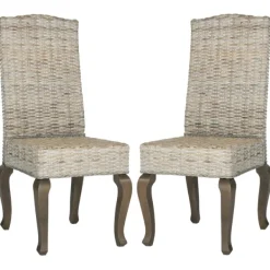 Dining Chairs-Kirkland's Home Whitewashed Kubu Rattan Dining Chairs, Set Of 2 Ivory