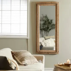 Decorative Mirrors-Kirkland's Home Whitewashed Natural Beaded Wood Wall Mirror