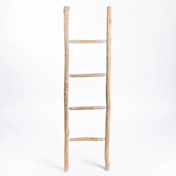 Decorative Accents-Kirkland's Home Whitewashed Natural Wood Leaning Ladder Tan