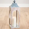 Lanterns-Kirkland's Home Whitewashed New Hampshire Lantern, 24 In. White/Gray