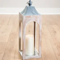 Lanterns-Kirkland's Home Whitewashed New Hampshire Lantern, 24 In. White/Gray