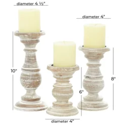 Candle Holders-Kirkland's Home Whitewashed Rustic 3-Pc. Candle Holder Set White/Tan
