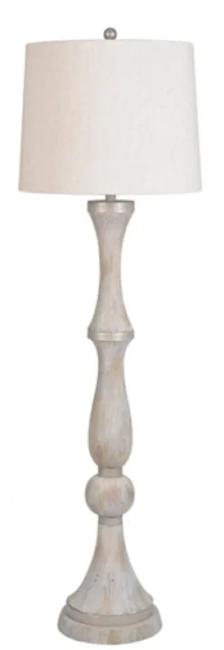 Floor Lamps-Kirkland's Home Whitewashed Silver Trim Floor Lamp Tan