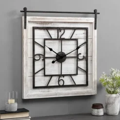 Clocks-Kirkland's Home Whitewashed Sliding Barn Door Wall Clock