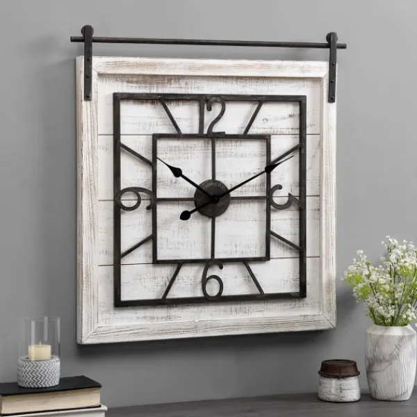 Clocks-Kirkland's Home Whitewashed Sliding Barn Door Wall Clock