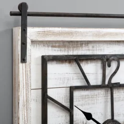 Clocks-Kirkland's Home Whitewashed Sliding Barn Door Wall Clock