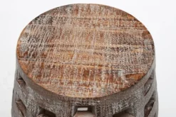 Accent & End Tables-Kirkland's Home Whitewashed Wood Barrel Patterned Side Table Brown