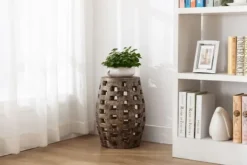 Accent & End Tables-Kirkland's Home Whitewashed Wood Barrel Patterned Side Table Brown