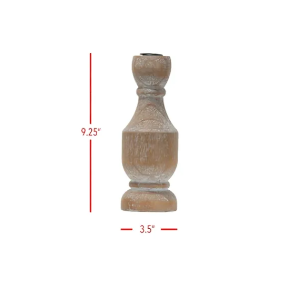 Candle Holders-Kirkland's Home Whitewashed Wood Taper Candle Holder, 9 In. Tan/Brown
