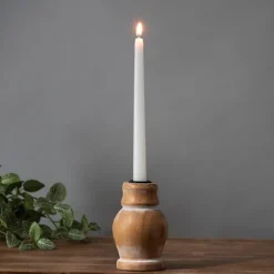 Candle Holders-Kirkland's Home Whitewashed Wood Taper Candle Holder, 5 In. Tan/Brown