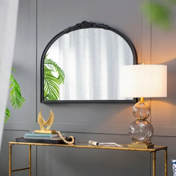 Decorative Mirrors-Kirkland's Home Wide Arch Black Floral Scroll Mirror