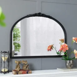 Decorative Mirrors-Kirkland's Home Wide Arch Black Floral Scroll Mirror