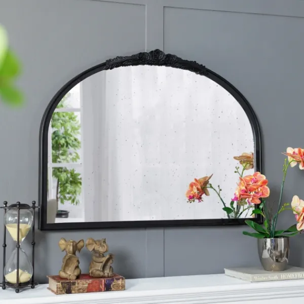 Decorative Mirrors-Kirkland's Home Wide Arch Black Floral Scroll Mirror