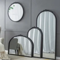 Decorative Mirrors-Kirkland's Home Wide Arch Black Floral Scroll Mirror