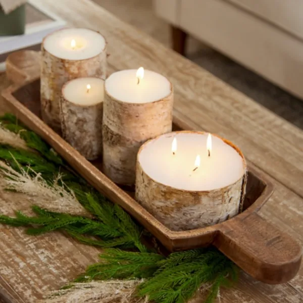 Candles-Kirkland's Home Wide Birch Bark Pillar Candle, 6 In. Tan