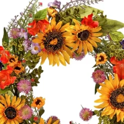 Wreaths-Kirkland's Home Wild Garden Sunflower Mix Wreath Green/Yellow/Orange/Purple