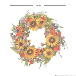 Wreaths-Kirkland's Home Wild Garden Sunflower Mix Wreath Green/Yellow/Orange/Purple