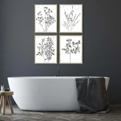 Framed Art-Kirkland's Home Wild Golden Floral 4-Pc. Framed Art Print Set Black/White
