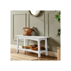 Benches & Ottomans-Kirkland's Home Willis Wooden Lower Shelf Bench White