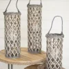 Lanterns-Kirkland's Home Willow Lanterns With Glass Pillars, Set Of 3 Gray