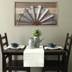 Wall Plaques-Kirkland's Home Windmill On Wood Panel Framed Wall Plaque Brown/Silver