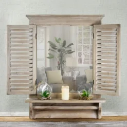Decorative Mirrors-Kirkland's Home Window Shutter Mirror With Shelf And Towel Rod