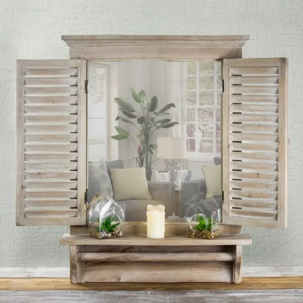 Decorative Mirrors-Kirkland's Home Window Shutter Mirror With Shelf And Towel Rod