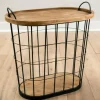 Accent & End Tables-Kirkland's Home Wire And Natural Wood Basket Side Table Black