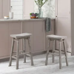 Bar Stools & Counter Height Stools-Kirkland's Home Wire Brushed Saddle Wood Bar Stool Gray