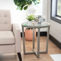 Coffee Tables-Kirkland's Home Wood & Glass Top 3-Pc. Table Set Gray