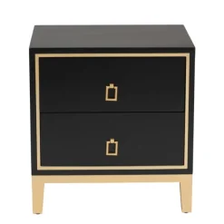 Nightstands-Kirkland's Home Wood & Gold Accent 2-Drawer Nightstand Black