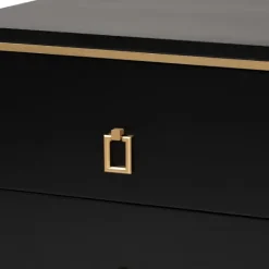 Nightstands-Kirkland's Home Wood & Gold Accent 2-Drawer Nightstand Black