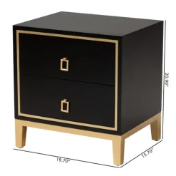 Nightstands-Kirkland's Home Wood & Gold Accent 2-Drawer Nightstand Black