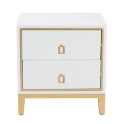 Nightstands-Kirkland's Home Wood & Gold Accent 2-Drawer Nightstand White