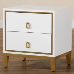 Nightstands-Kirkland's Home Wood & Gold Accent 2-Drawer Nightstand White
