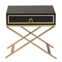 Nightstands-Kirkland's Home Wood & Gold X-Base Nightstand Black