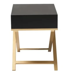 Nightstands-Kirkland's Home Wood & Gold X-Base Nightstand Black