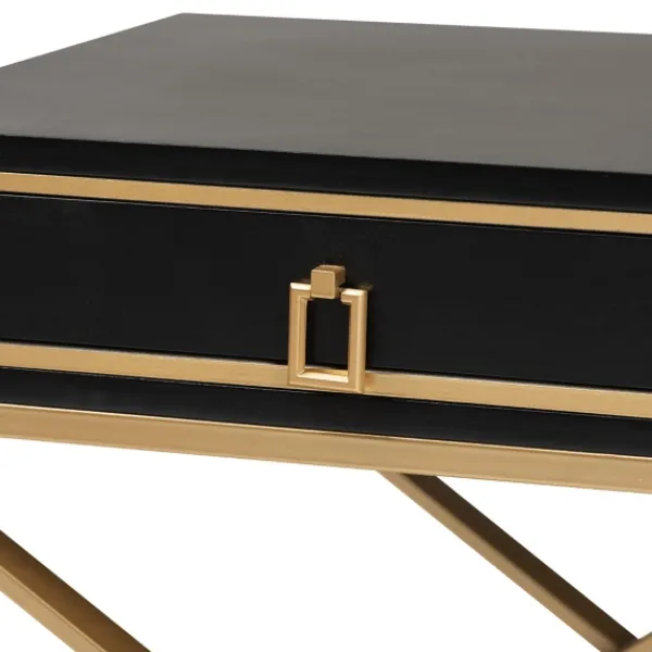 Nightstands-Kirkland's Home Wood & Gold X-Base Nightstand Black