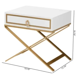Nightstands-Kirkland's Home Wood & Gold X-Base Nightstand White