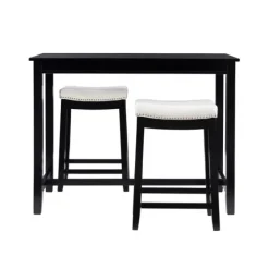 Dining Tables-Kirkland's Home Wood & Upholstered Stools 3-Pc. Dining Set Black