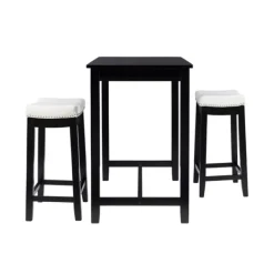 Dining Tables-Kirkland's Home Wood & Upholstered Stools 3-Pc. Dining Set Black