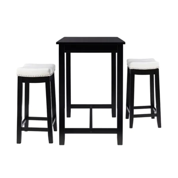 Dining Tables-Kirkland's Home Wood & Upholstered Stools 3-Pc. Dining Set Black