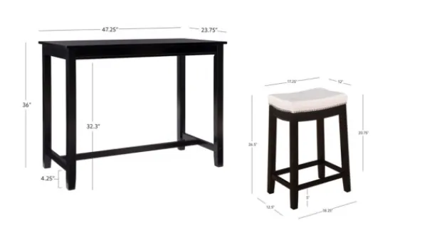 Dining Tables-Kirkland's Home Wood & Upholstered Stools 3-Pc. Dining Set Black