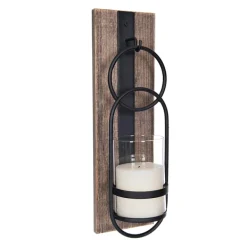 Sconces-Kirkland's Home Wood And Black Metal Geometric Sconce
