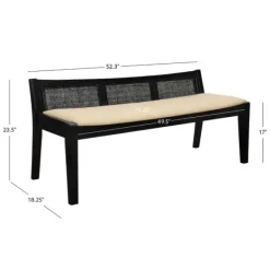 Benches & Ottomans-Kirkland's Home Wood And Cane Upholstered Bench Black