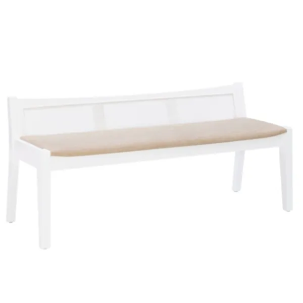 Benches & Ottomans-Kirkland's Home Wood And Cane Upholstered Bench White