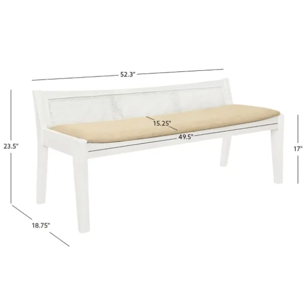 Benches & Ottomans-Kirkland's Home Wood And Cane Upholstered Bench White
