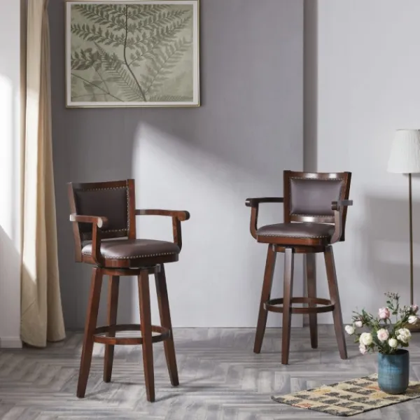 Bar Stools & Counter Height Stools-Kirkland's Home Wood And Faux Leather Swivel Bar Stool Brown